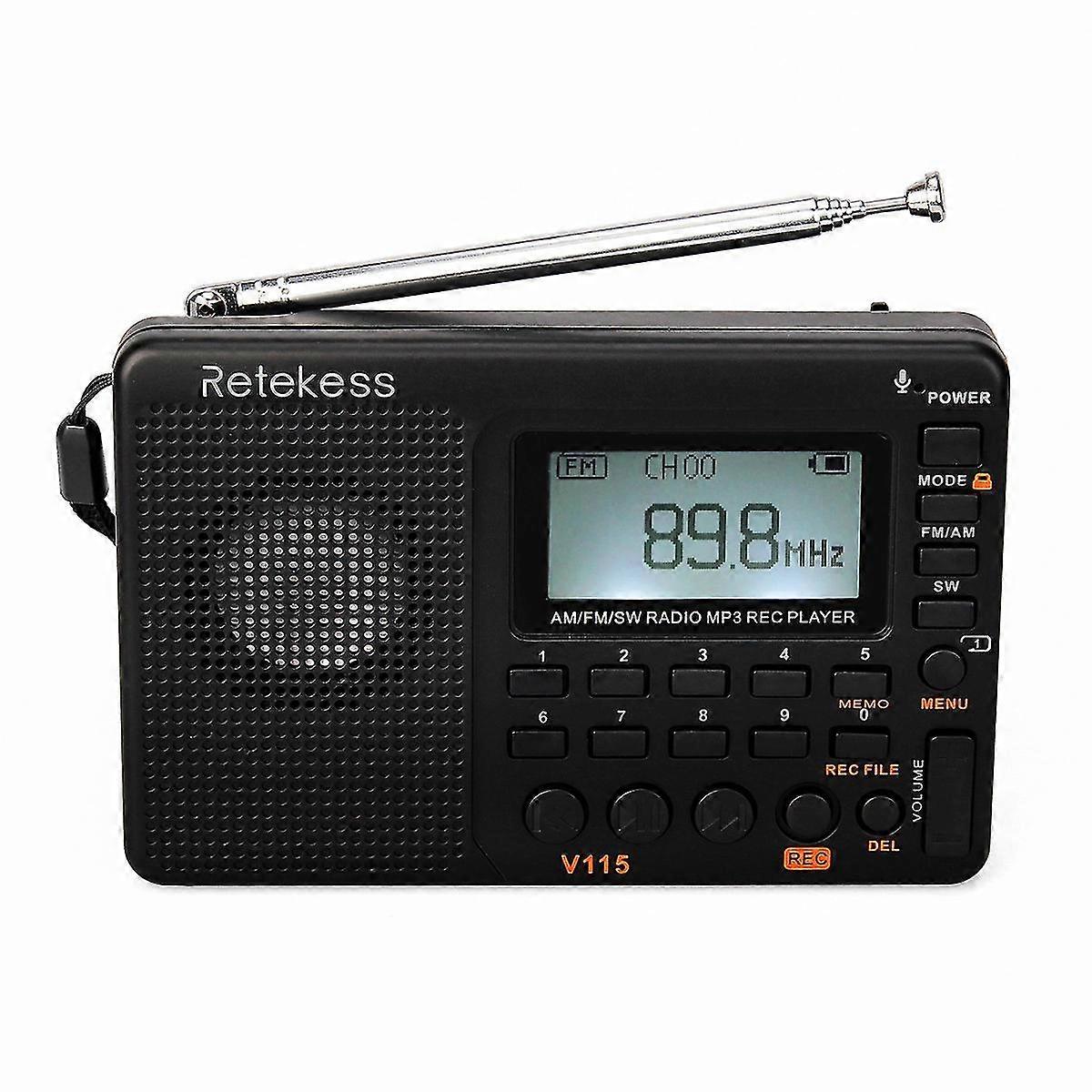 Retekess V115 Radio Am Fm Sw Taskuradion tuki Tf-kortti Usb Rec Recorder Nukkumisaika