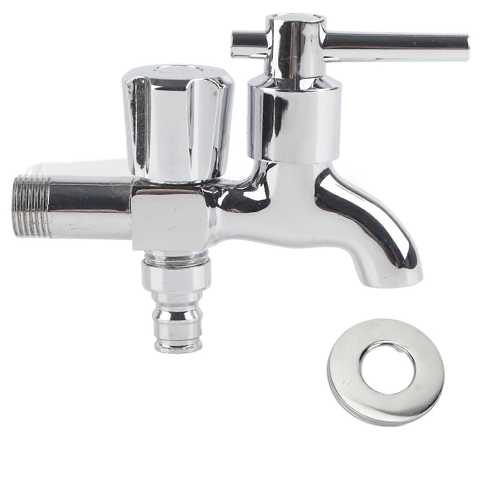 G1/2in Single Cold Double Heads Faucet 1 Inlet 2 Outlet Dual Use Washing Machine Water Tap