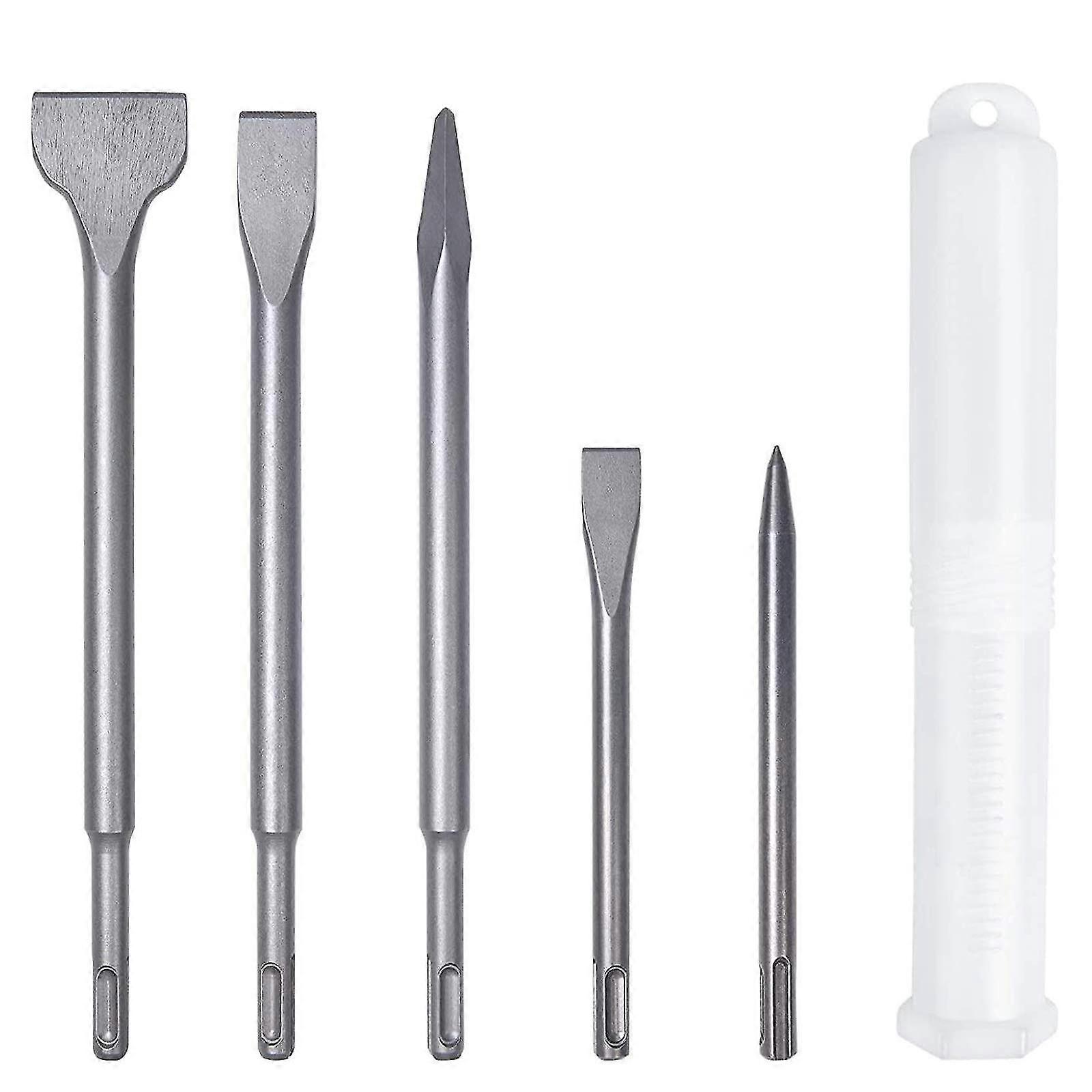 5 Piece Chisel Set With 2 Pointed Chisel And 3 Flat Chisel, Tile Chisel Wide Chisel Drilling Tool For Concrete Tile Building Block
