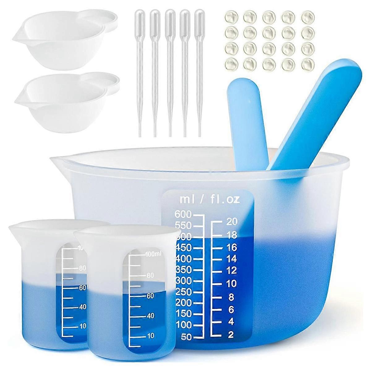 Large Silicone Resin Measuring Cups Tool Kit - Reusable 600ml & 100ml Measure Cup, Silicone Stir Sticks Pipettes