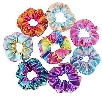 8pcs Cabelo metálico brilhante Scrunchies Ponytail Holder Elastic Hair Ties Bands Girl