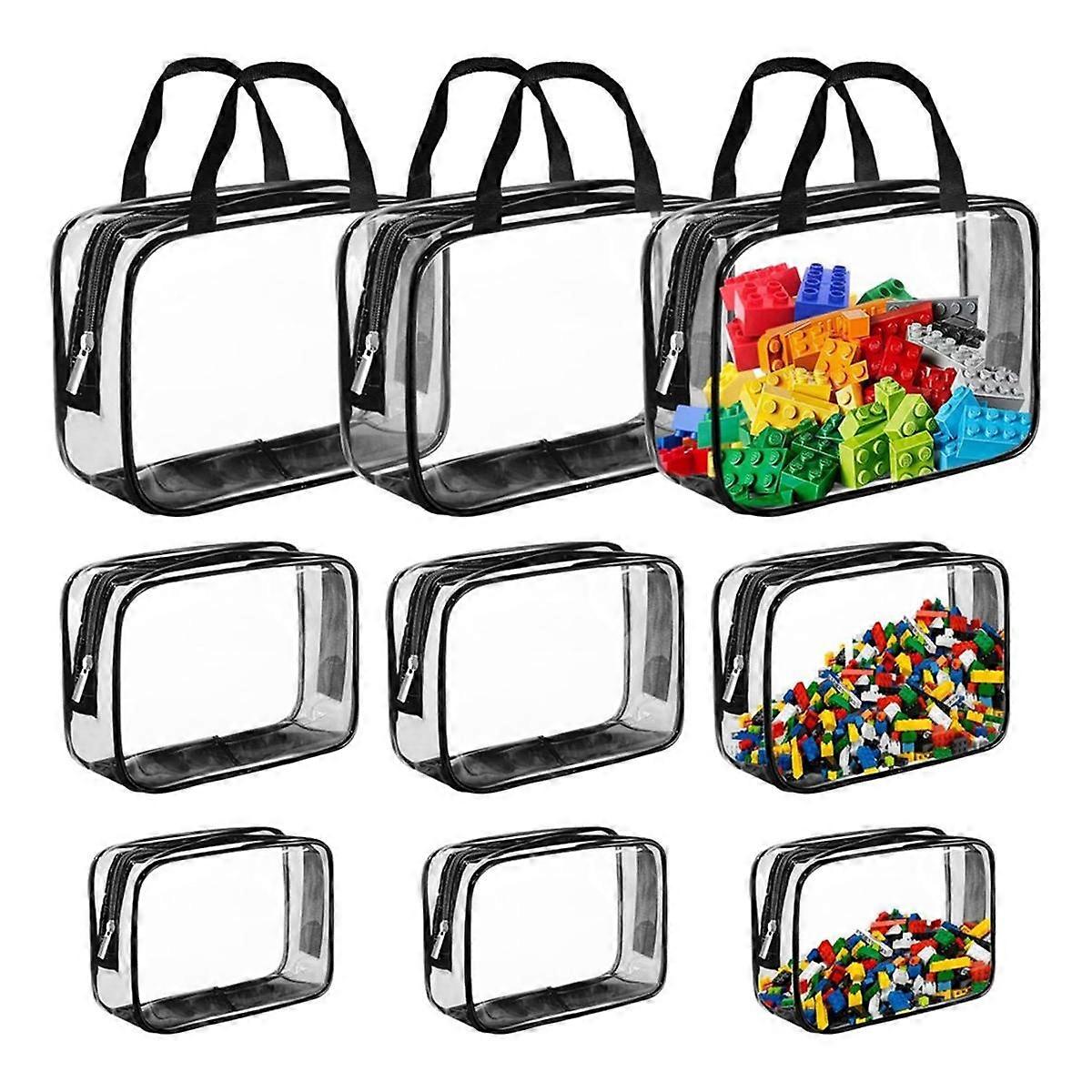 9 Packs Clear PVC Toy Storage Bags Toiletry Bags Waterproof Kids Zippered Toy Organizing Bags for Building Blocks