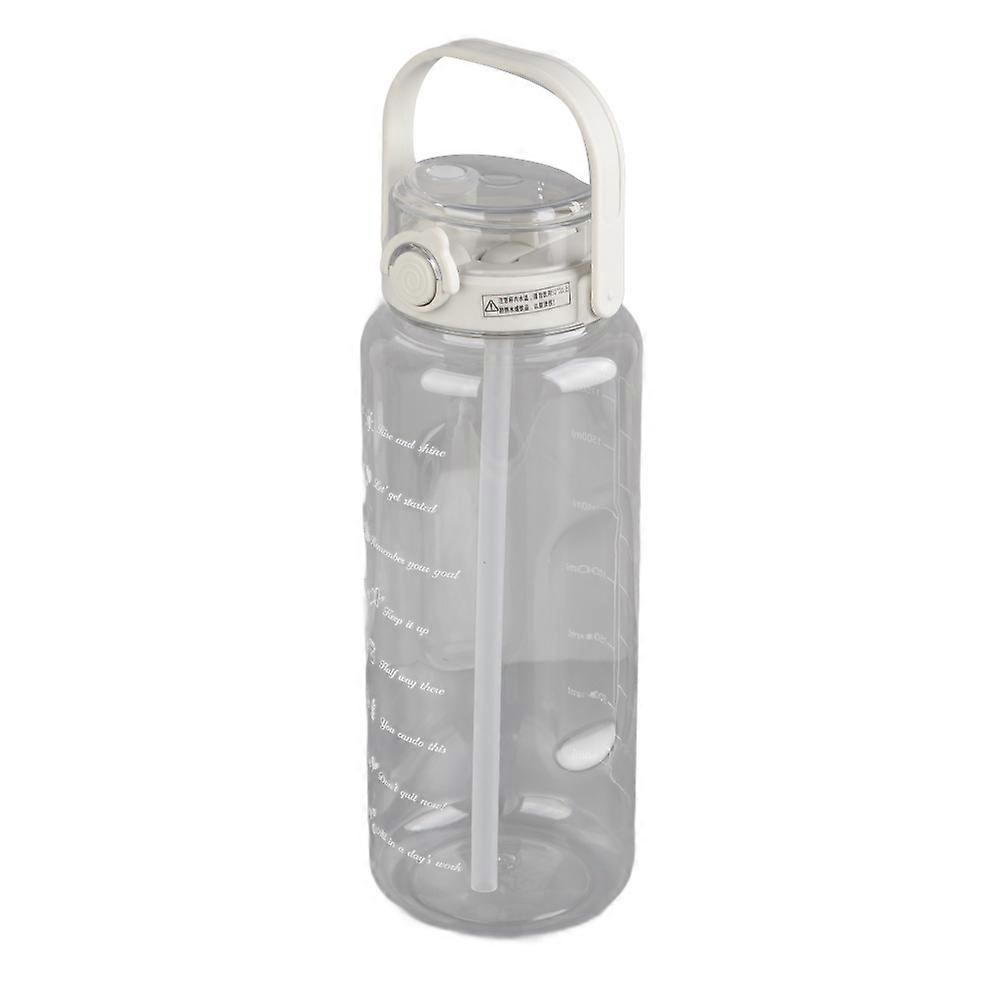 2000ml White Matte Large Water Bottle with Straw Clear Scale Portable 2 Drinking Methods - PC PP Material