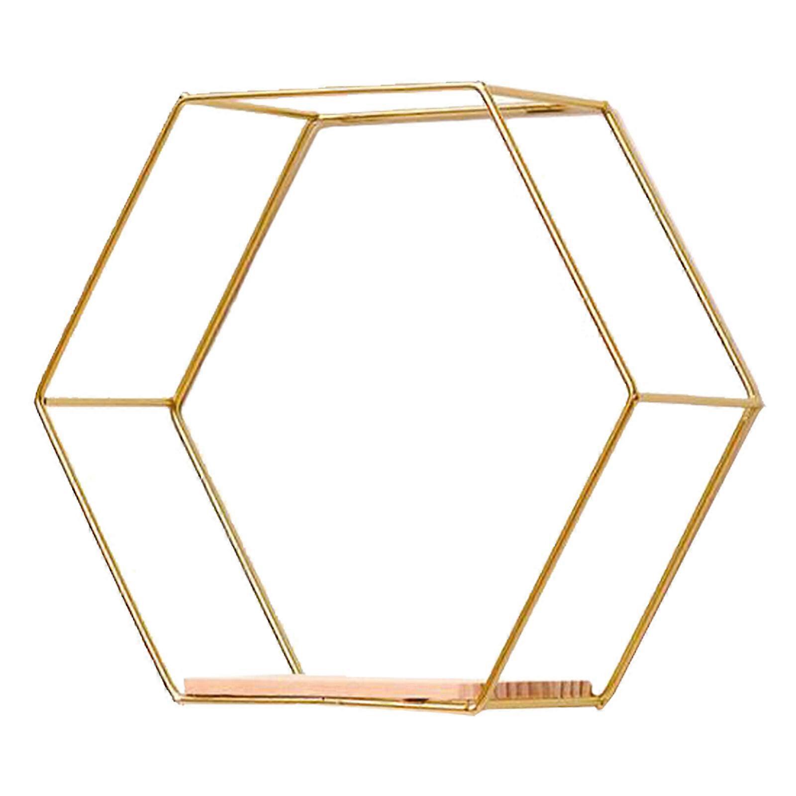 Metal Wood Wall Mounted Floating Shelf Wire Display Storage Rack Hexagon 2024 New