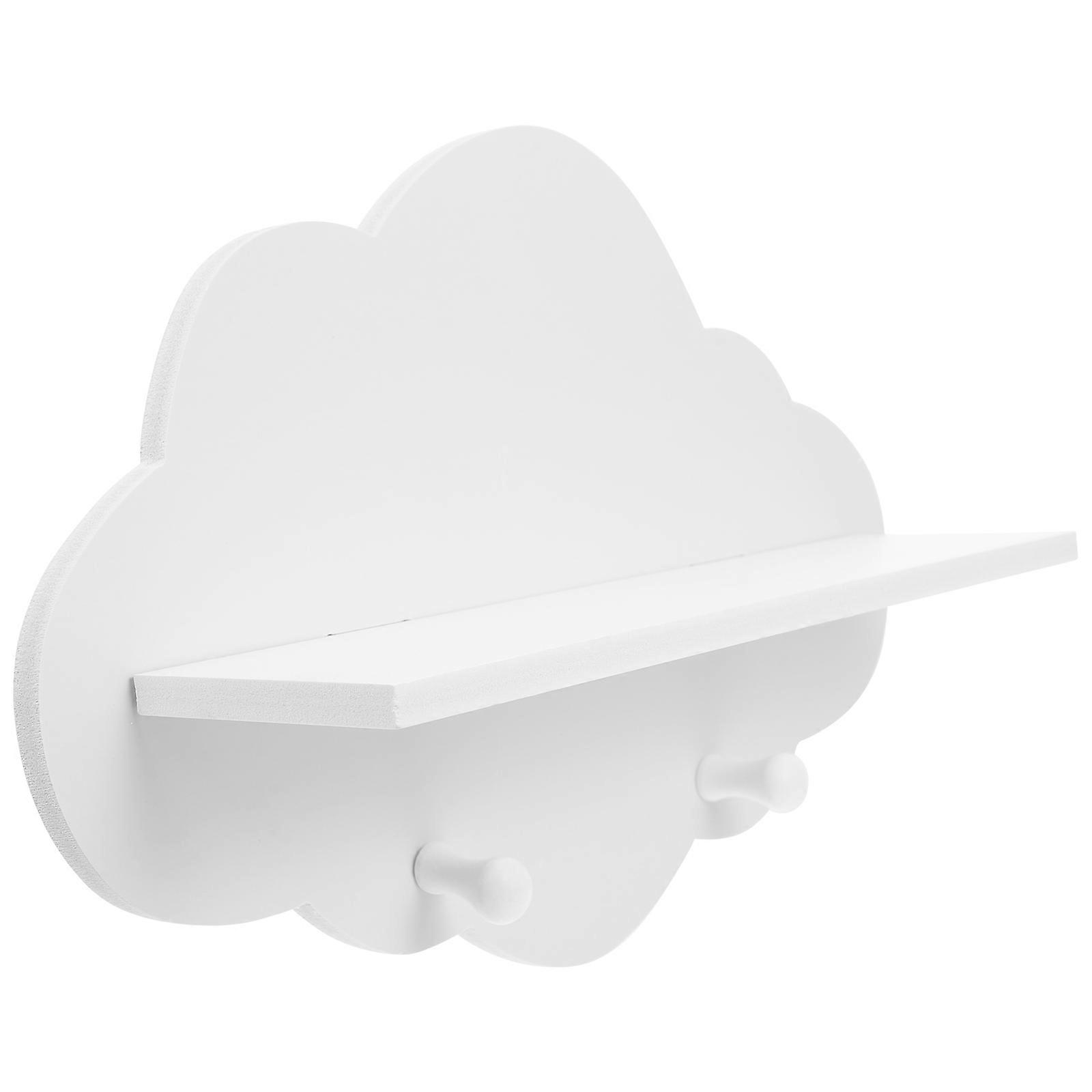 1pc Punch Free Wooden Cloud Shape Baffle Shelf Floating Shelf for Home (White)