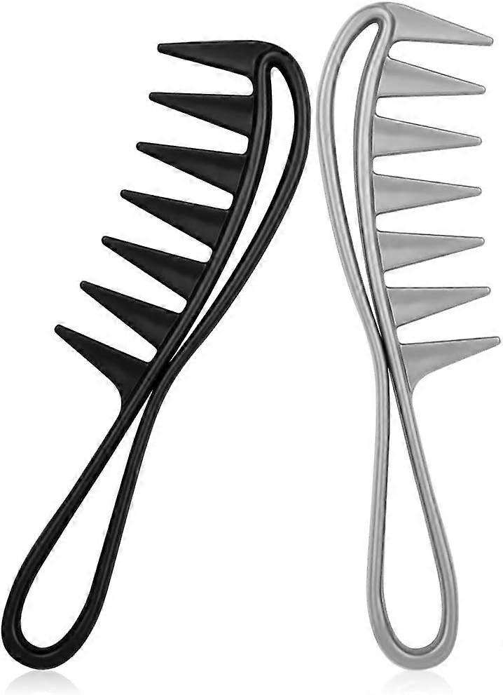 2 pcs peigne à dents larges avec poignée antistatique, peignes de requin à dents larges Salon à grandes dents peignes de requin