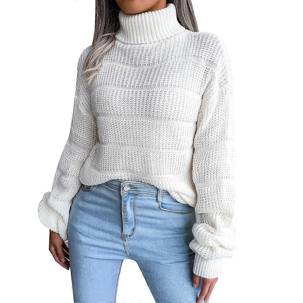 Womens Winter Solid Turtleneck Balloon Long Sleeve Sweaters Pullover Outerwear