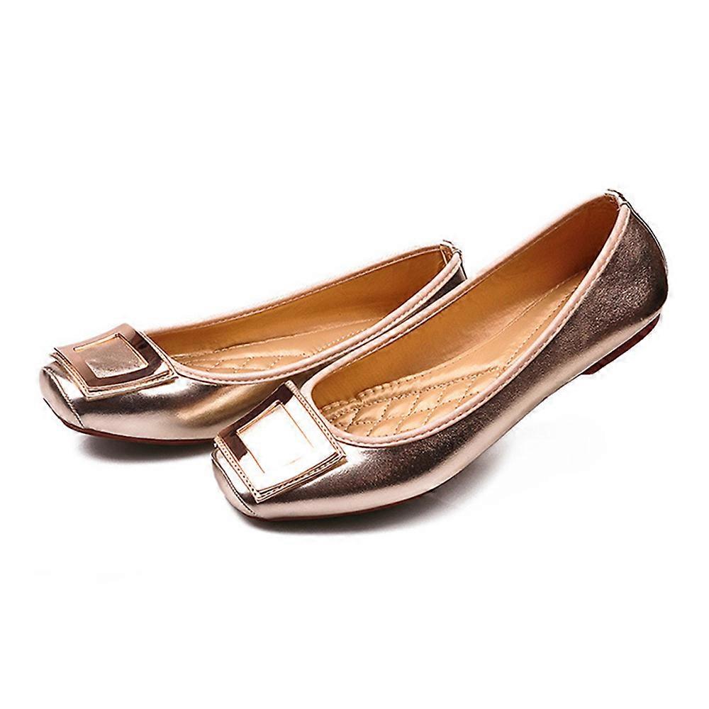 Metal Square Button Flat Thin Shoes Women Plus Size Work