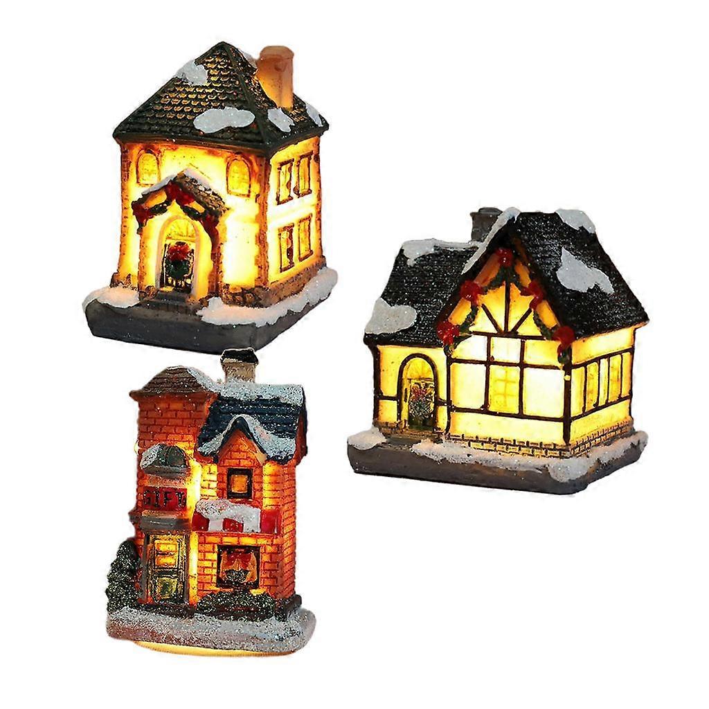 3Pcs 6-8cm Χριστουγεννιάτικο φως επάνω στο μικροσκοπικό στολίδι σπιτιών σκηνής χειμωνιάτικων χωριών