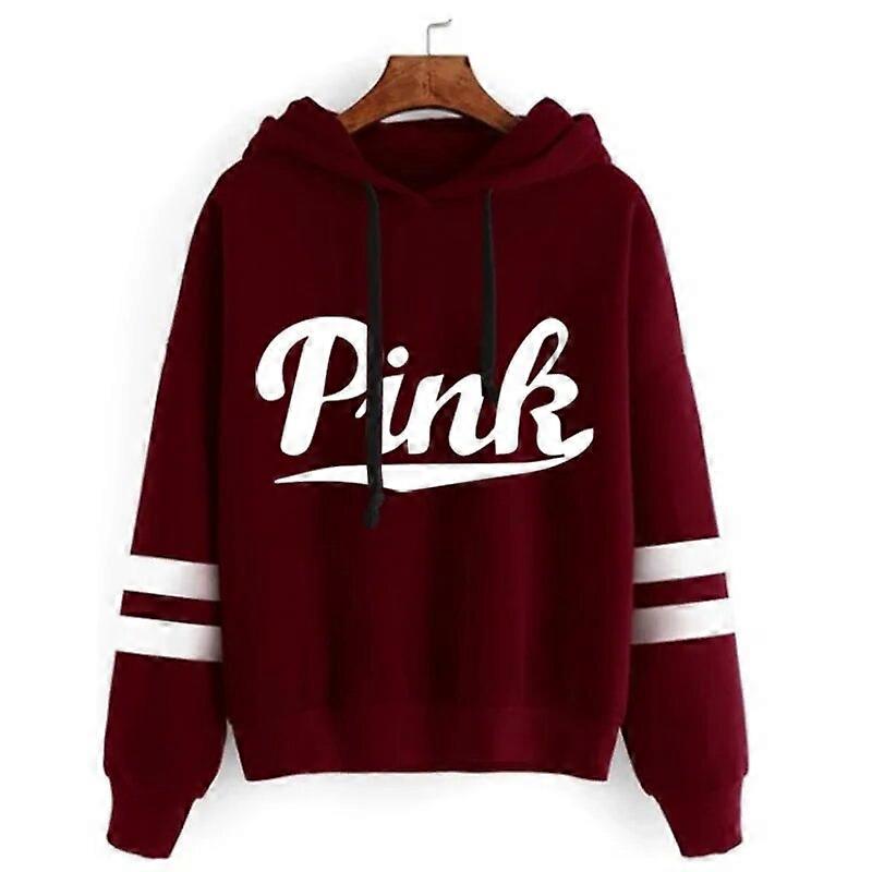 Autumn Womens Hoodie Long-Sleeved Lazy Style Top Daily Striped Slim Fit Sweatshirts Solid Color Versatile Casual Tracksuit WineRed