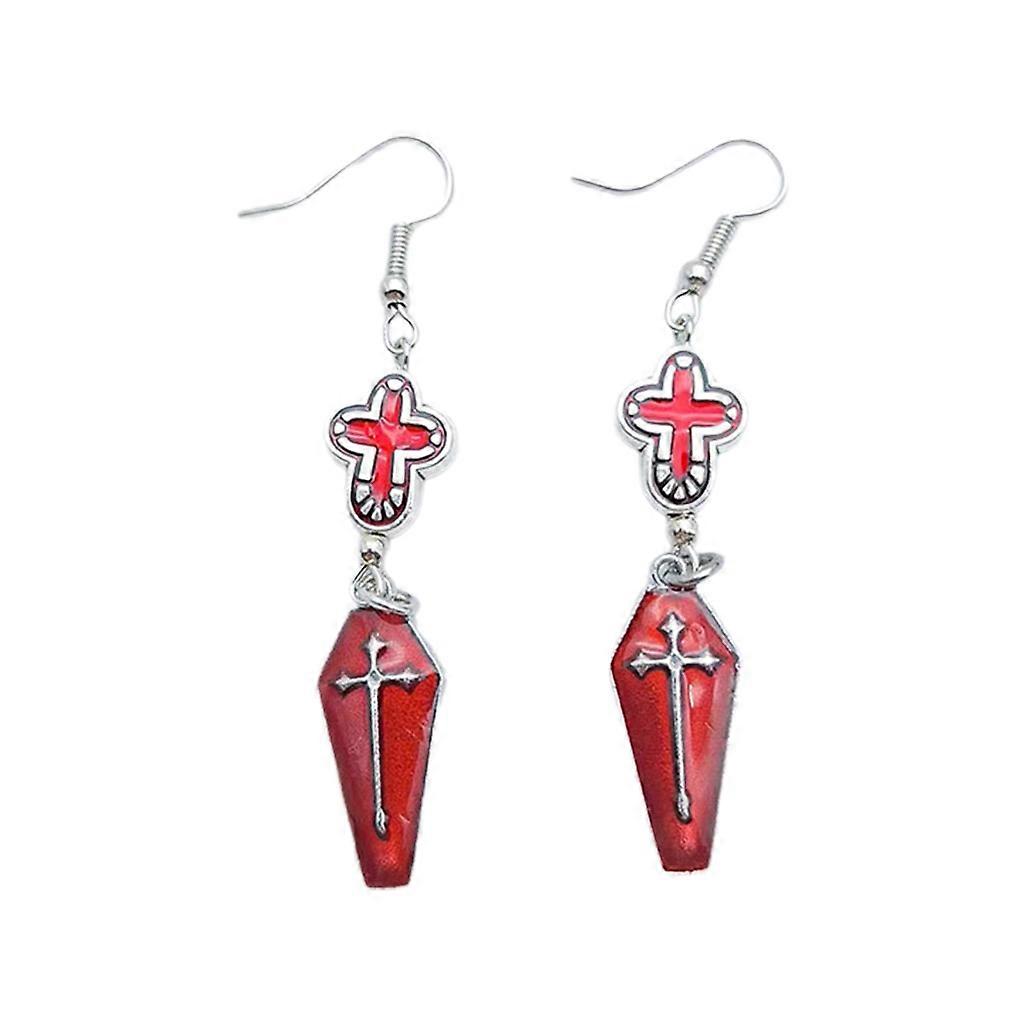 Gothic Dangle Earrings Cross-Coffin Pendant Hook Earring Retro Exaggerated