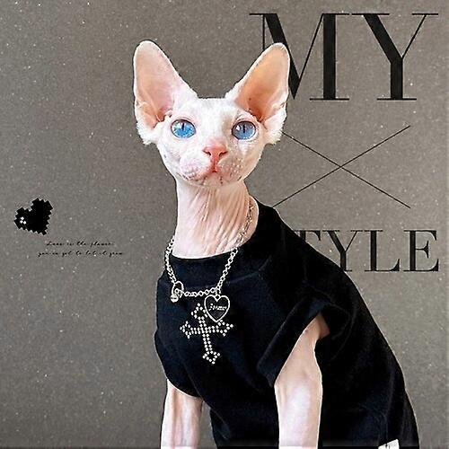Devon Rex Cat Clothes Sparkling Diamond Studded Black Cat Vest for Summer Hairless Cat Clothes Sphynx Cat Clothes