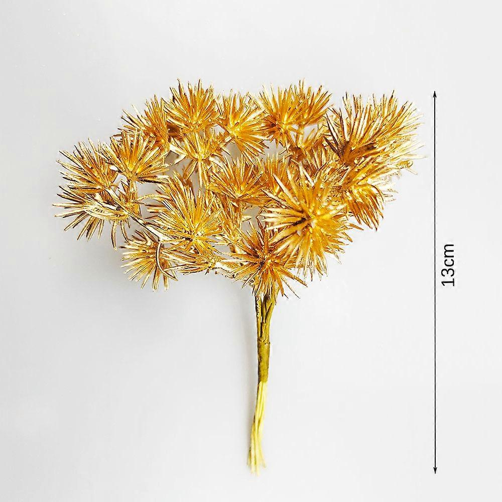 10Cm 6Pcs Artificial Leaf Branch Gold Silver Color Fake Pine Cones Snow Flower Plants for Diy Party Decoration Desk Home Decor