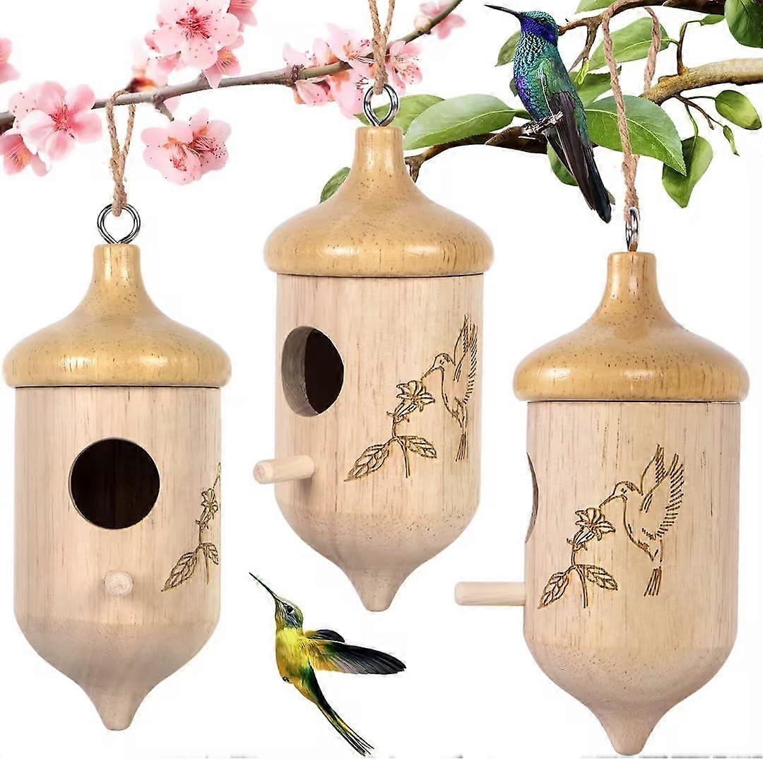 Wooden Hummingbird Houses for Outside for Nesting, 3 Pack