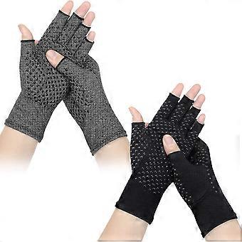2 pairs of arthritis gloves (L, black+gray), neutral pressure gloves, breathable joint pain relief gloves, adult fingerless men and women provide supp