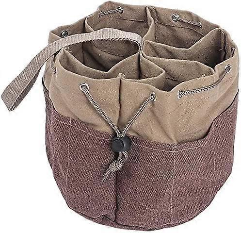 Multi-Function Tool Storage Bag, Bucket Tool Bag with Multiple Pockets and Side Drawstring, Nylon Handle (Khaki)