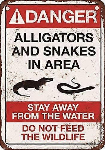 תמרורים 12x16 סכנה תנינים ונחשים שלט פח מתכת עיצוב חיצוני שלט בטיחות