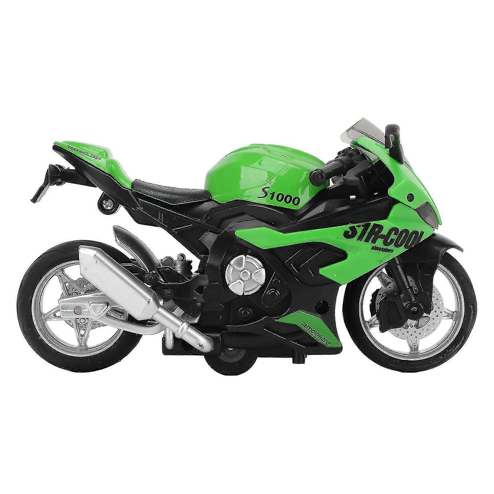 Green Kids Pull Back Motorcycle Toy with Sound and Light Effects - High Simulation Alloy Model
