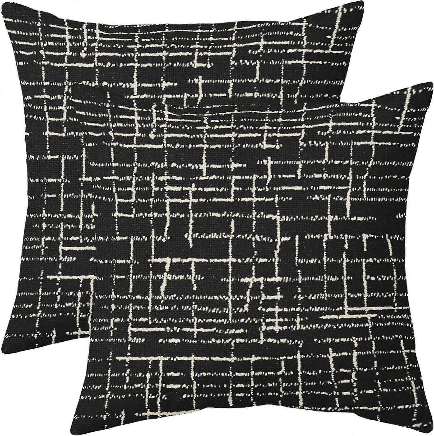 Black Pillow Covers 18x18 Set of 2 Modern Black Cream Textured Pattern Block Print Decorative Throw Pillows Outdoor Pillowcases Farmhouse Style Linen 
