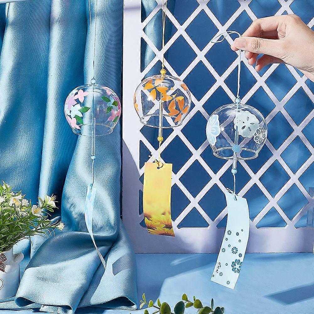 3Pcs 3 Style Glass Wind Chimes Flower Pattern Small Wind Bells with Paper Card Suncatcher for Garden Window Party Hanging Decors Mixed Color 385~400mm
