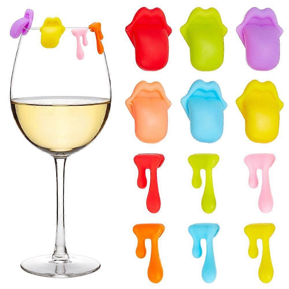 2 Sets 2 Style Silicone Wine Glass Charms Goblet Marker Lip & Teardrop Mixed Color 26.5~29x13~14x6.5~13.5mm 1 set/style