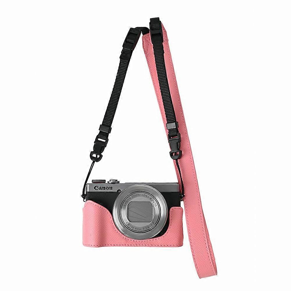 Custodia Morbida Canon DCC-1880 In Pelle Per PowerShot G7 X Mark II - Nero Con Cuciture Rosse, Tracolla E Passante