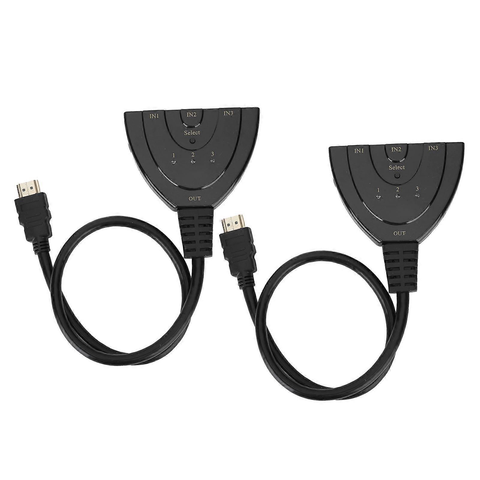 2Pcs HDMI Splitter 3 Port 4Kx2K MultiFunctional Hub Box Switcher for LCD HD TV