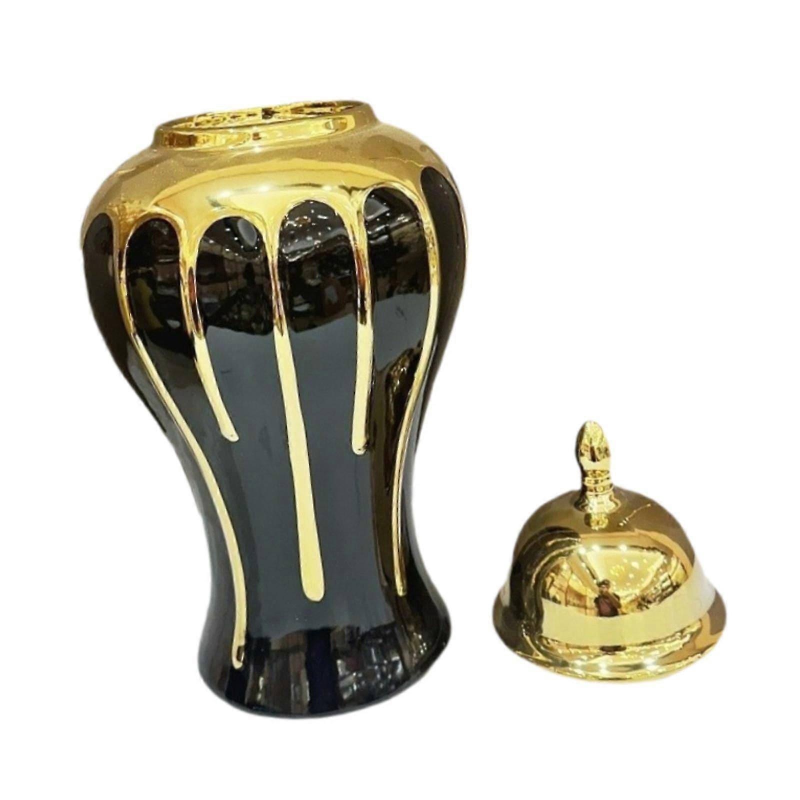 Keramisk vase krukke sort og guld farve desktop ornament til stueindretning
