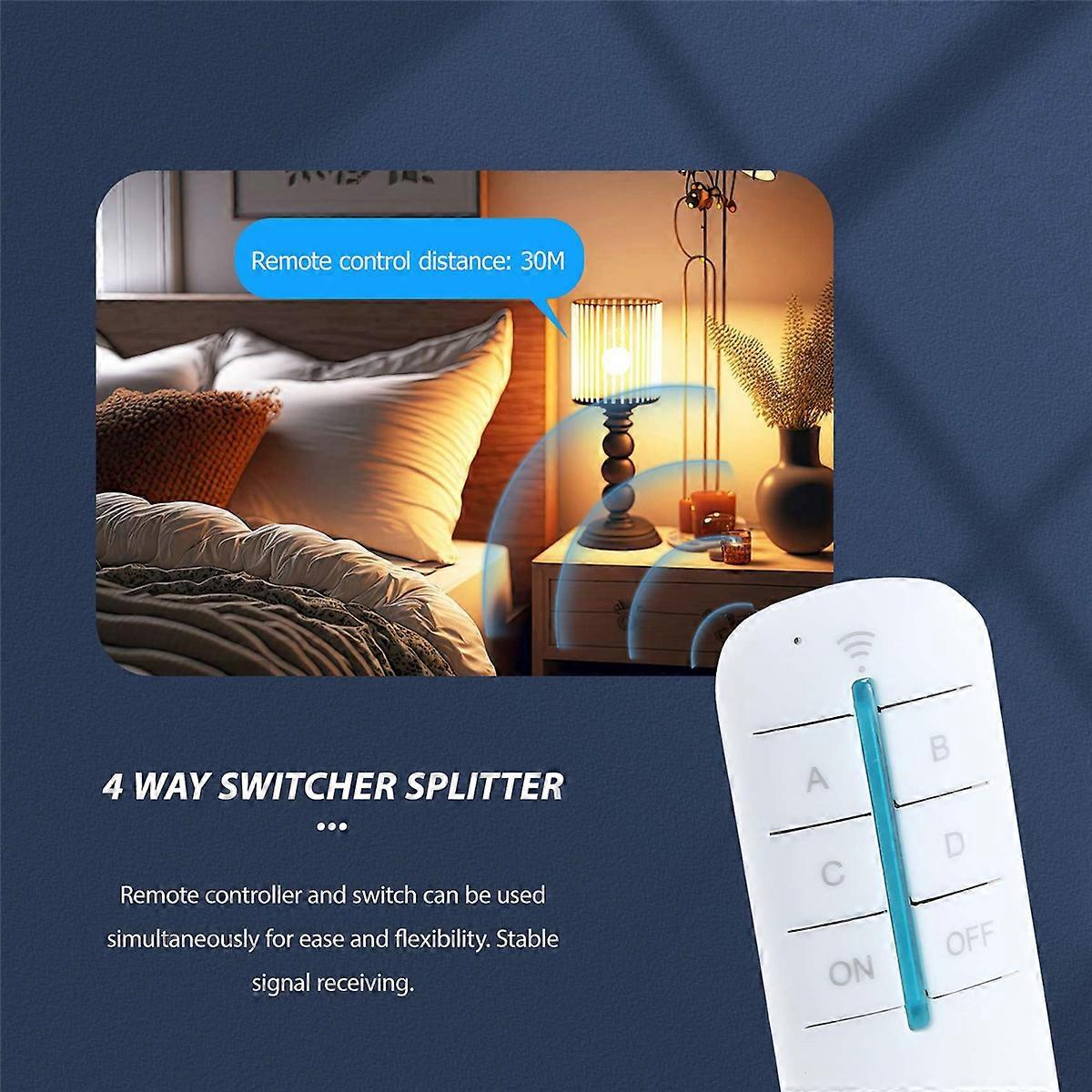 4 Way Light Lamp Digital Wireless Remote Control Switch ON/OFF 220V ...