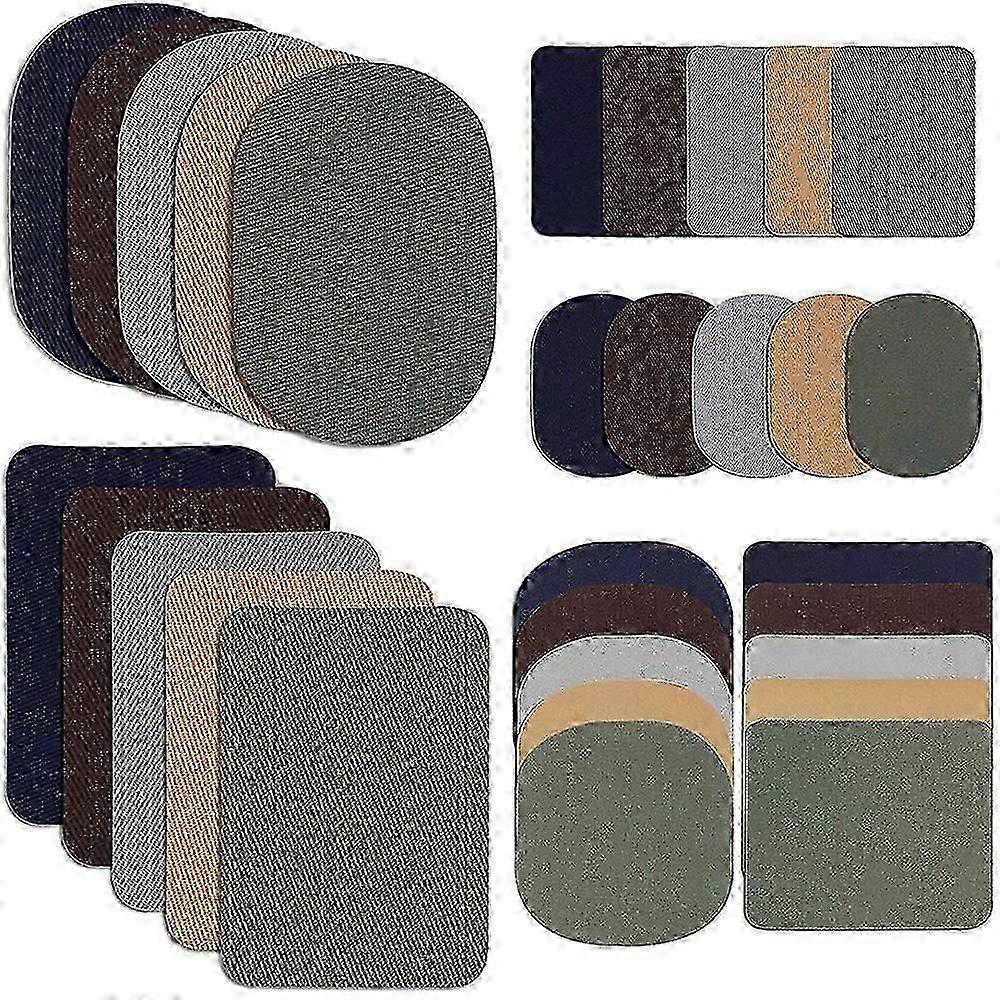 30 Pieces Iron on Fabric Patches Fabric Repair Patches Twill Clothing Repair Patch Kit for Jacket Clothes, 5 Colors