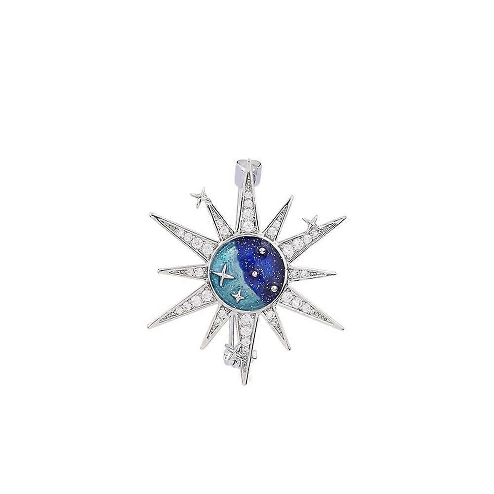 Sun and Stars Cubic Zirconia Brooch Pin for Men and Women, Elegant Design for Formal and Casual Occasions
