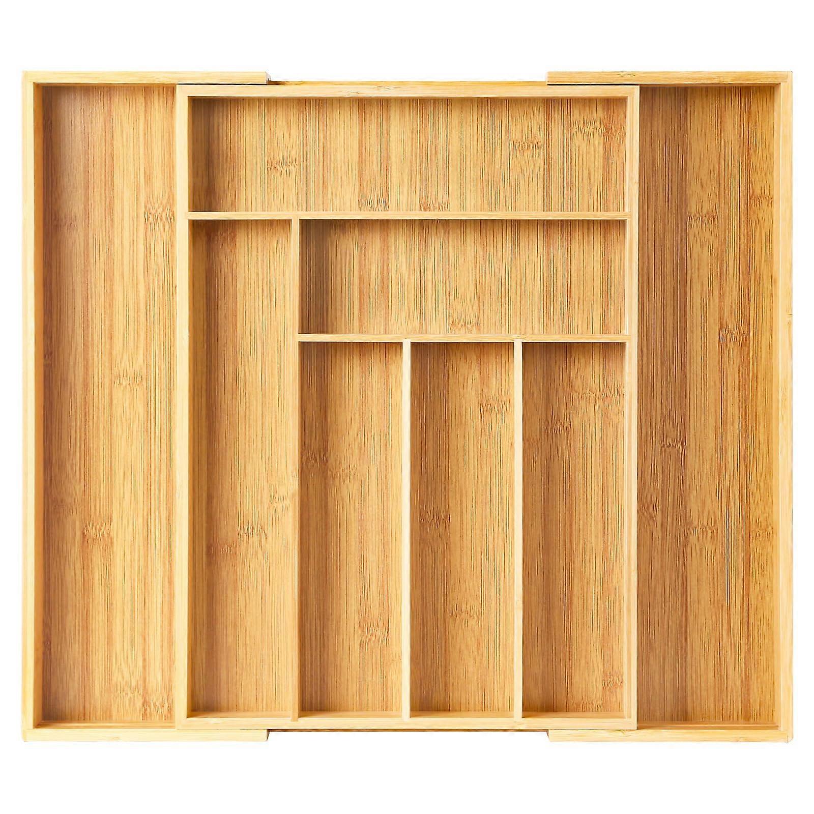 Expandable Drawer Organizer for Kitchen Utensils and Flatware, Adjustable Bamboo Storage Tray, Large Size, Modern Design