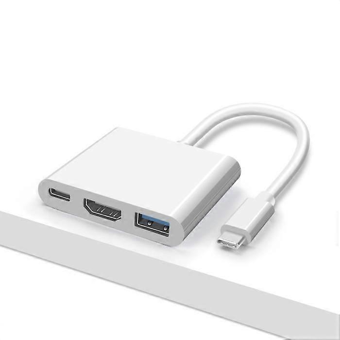 WHITE - USB Type C to HDMI HUB, USB C Compatible Splitter, 3 in 1, 4K, HDMI, USB 3.0 PD, Fast Charging,