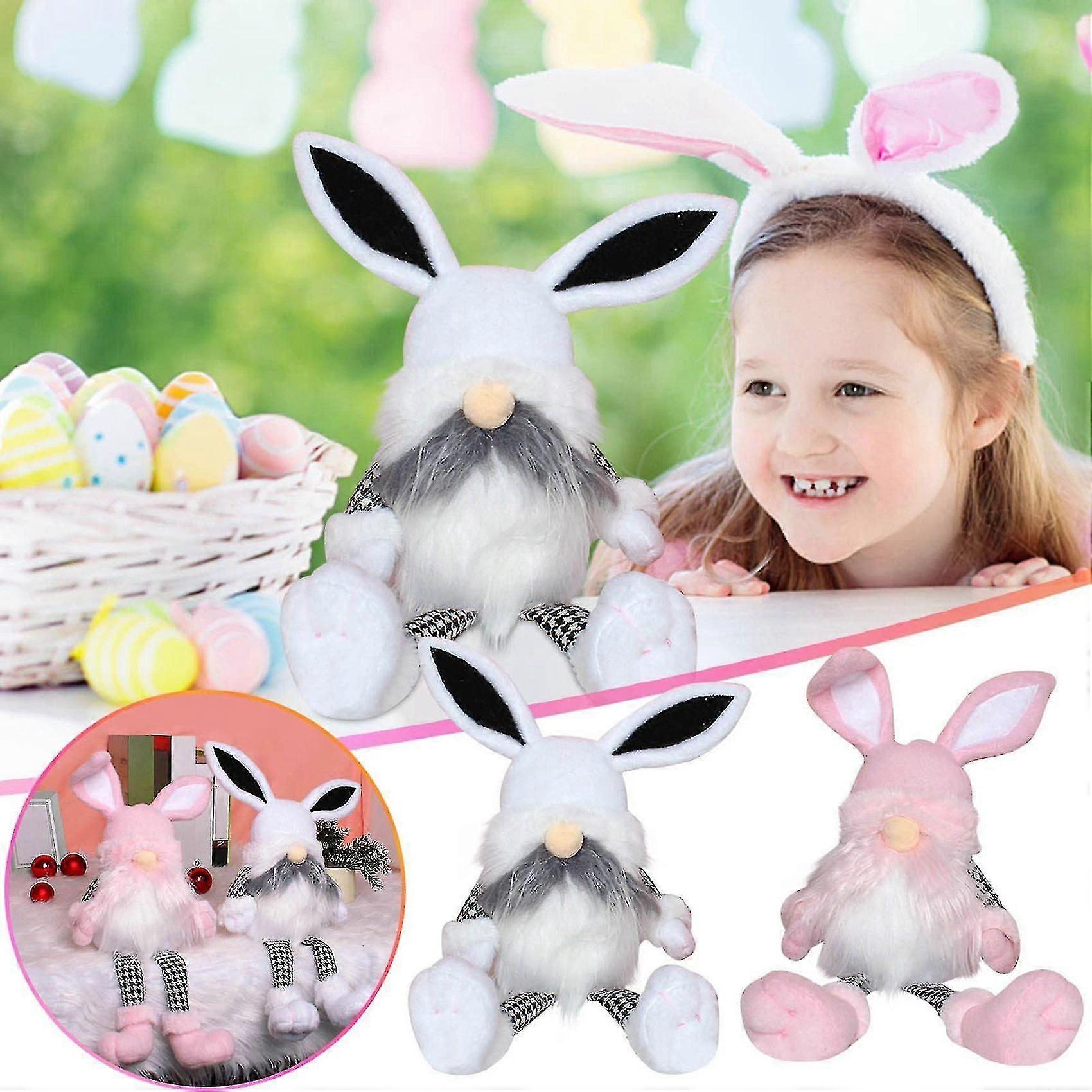 Easter Handmade Rabbit Ear Gnome Plush Dwarf Easter Gifts (branco)