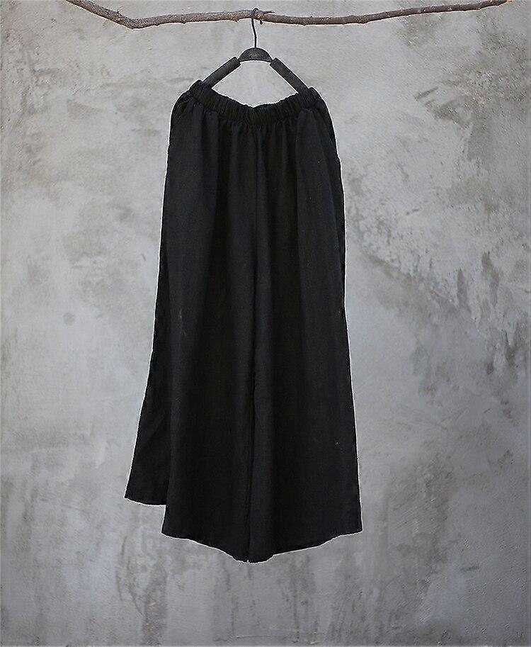 Summer Wide Leg Pants Trouser Pockets Loose Cotton Linen Women Solid Pants