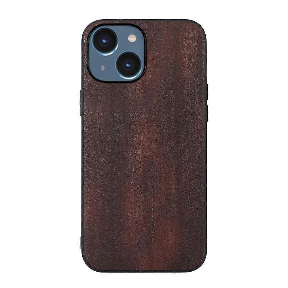 For iPhone 14 Plus Yellow Cow Texture PU Phone Case (Coffee)