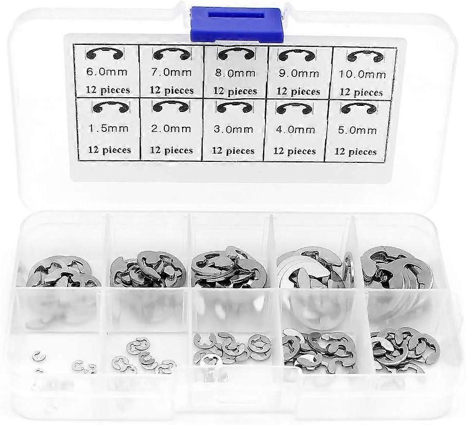 120PCS 10Size E-Clip Retaining Ring External Snap Assortment Kit Internal Circlip Ring 1.5/2/2.5/3/4/5/6/7/8/9/10mm