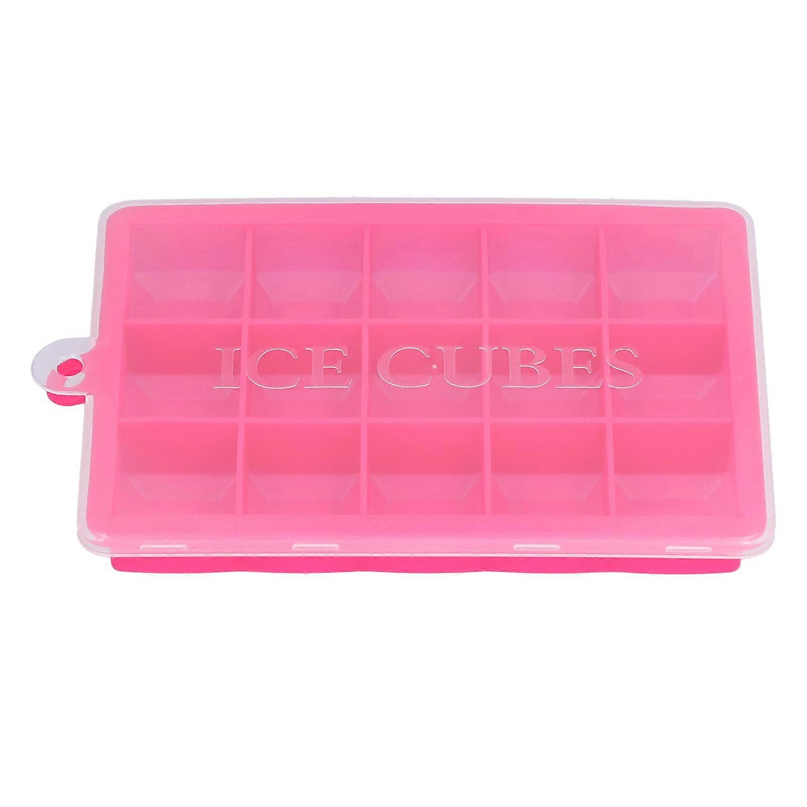 15 Grid Silicone Ice Cube Mold With Lid Rectangular, 15-Cavity Tray, DIY Ice Cube Tray, Food-Grade Silicone, Rose Red