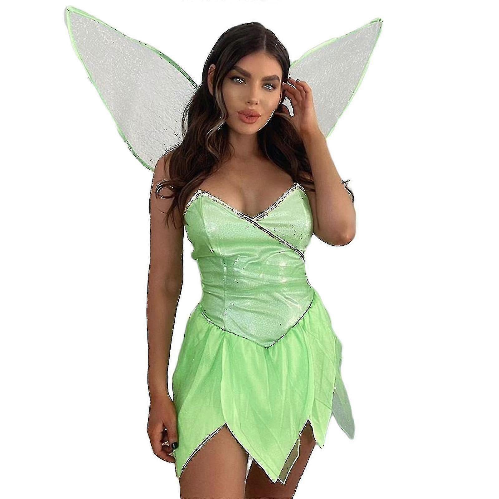 النساء الجنيات العبث بيل زي اللباس الأخضر الجان تأثيري اللباس مع أجنحة خضراء