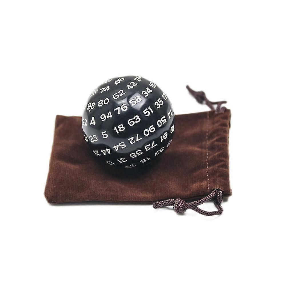 Multi Sided Dice 100 Sided Numbers Acrylic D100 49mm Black with Bag for Fun Kids Party Entertainment