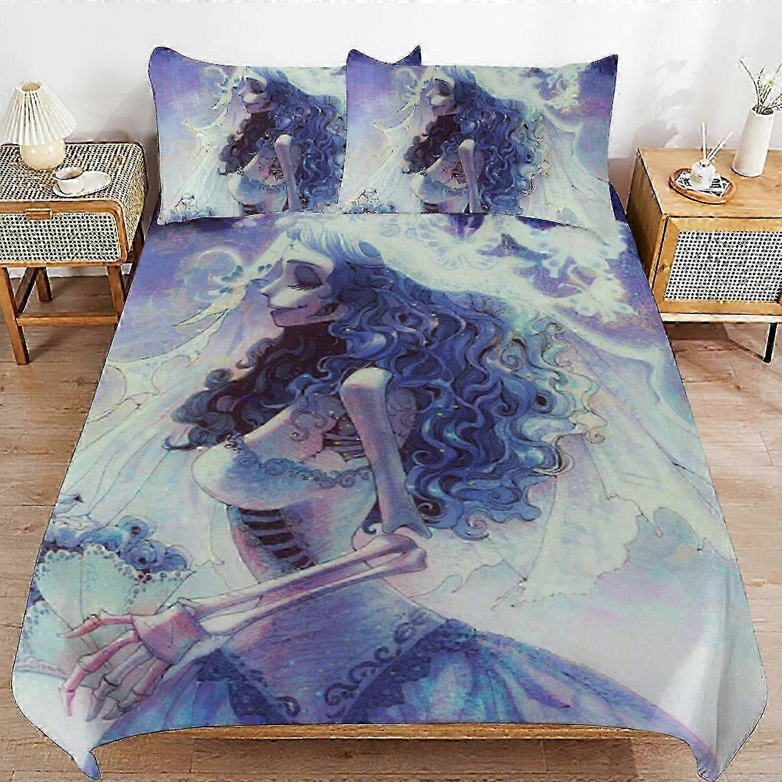 n796 Lakan Corpse Bride påslakanset, 3-delat sängkläder set Dekorativt täcke överdrag (1 påslakan och 2 örngott) Lakan iiv79