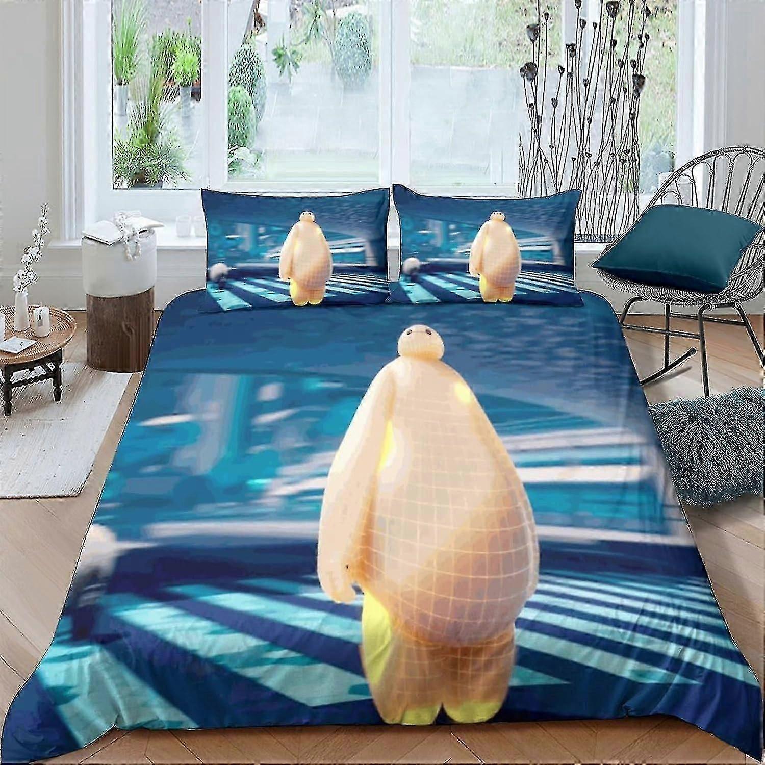 o4427 Lençóis Baymax3D Conjunto de Impressão de Roupa de Cama Capa de Edredom de Microfibra Macia com Fronhas com Fecho de Zíper para Crianças Adolescentes Adultos Baymax Comfo