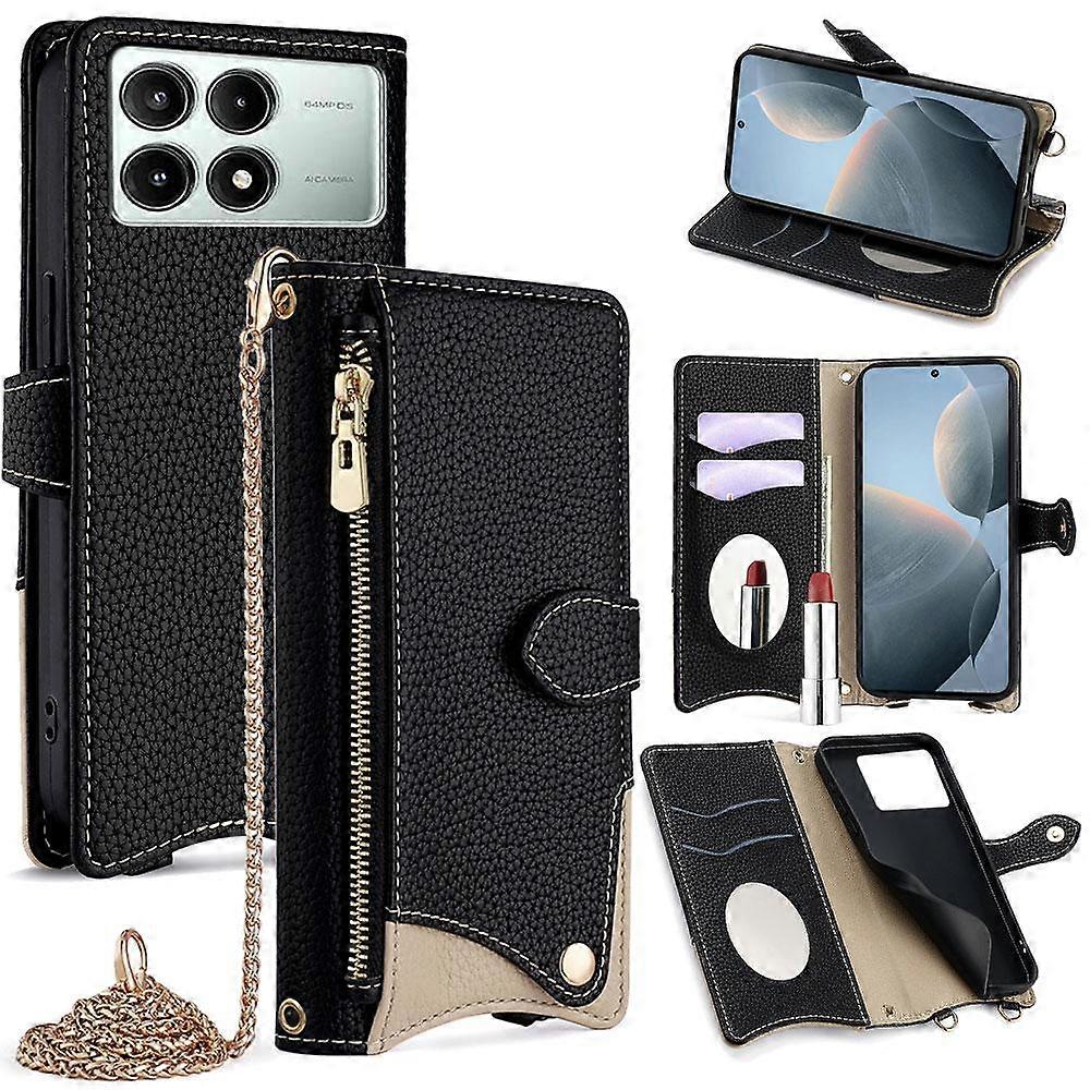 Étui de téléphone en cuir de litchi à chaîne en queue de poisson