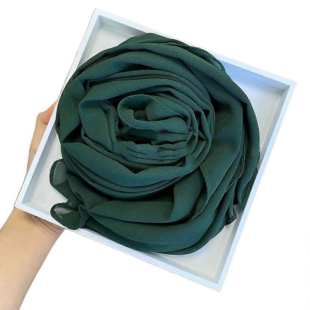 Ensfarget Chiffon Hijab for hodeskjerf muslimsk langsjalet Wrap Bandan smaragd