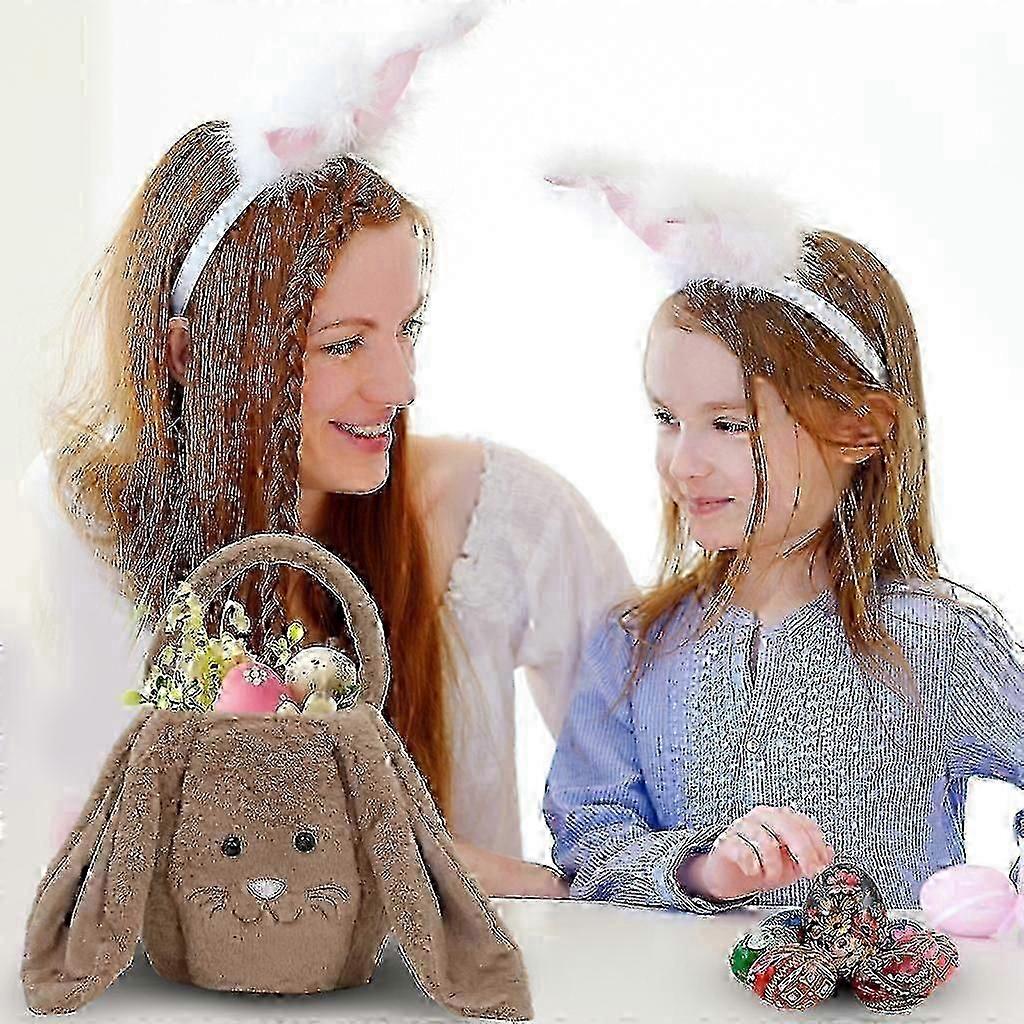 Plush Bunny Easter Buckets Easter Egg Hunting Easter Bags Kid Easter Tote Bags