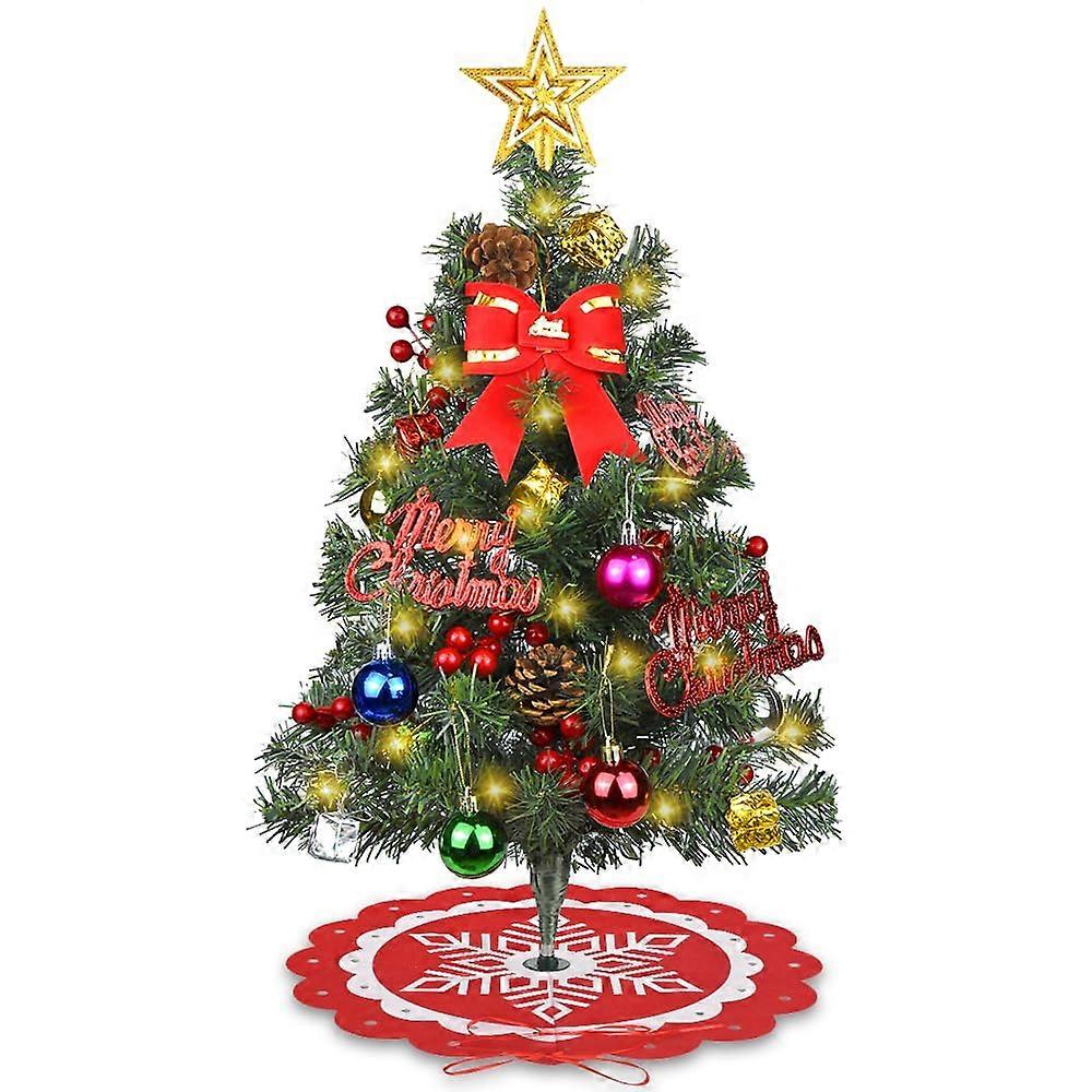 Mini Christmas Tree 24-Inch Tabletop Artificial Xmas Tree With LED Lights Ornaments Indoor Christmas Decorations