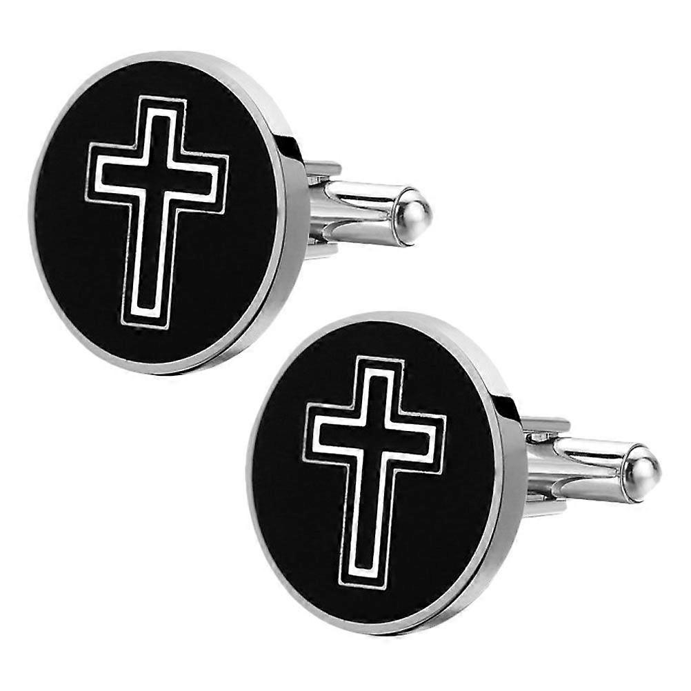 1 Pair of Fashionable Cufflinks Male Cufflinks Cross Pattern Buttons (Black)