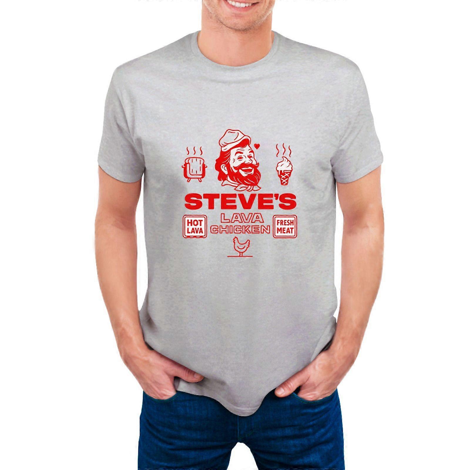 Steves Lava Chicken T-Shirt for Men Funny BBQ Graphic Tee Hot Lava & Fresh Meat Design Casual Short Sleeve Crew Neck Sizes XS3XL 14 Color Options