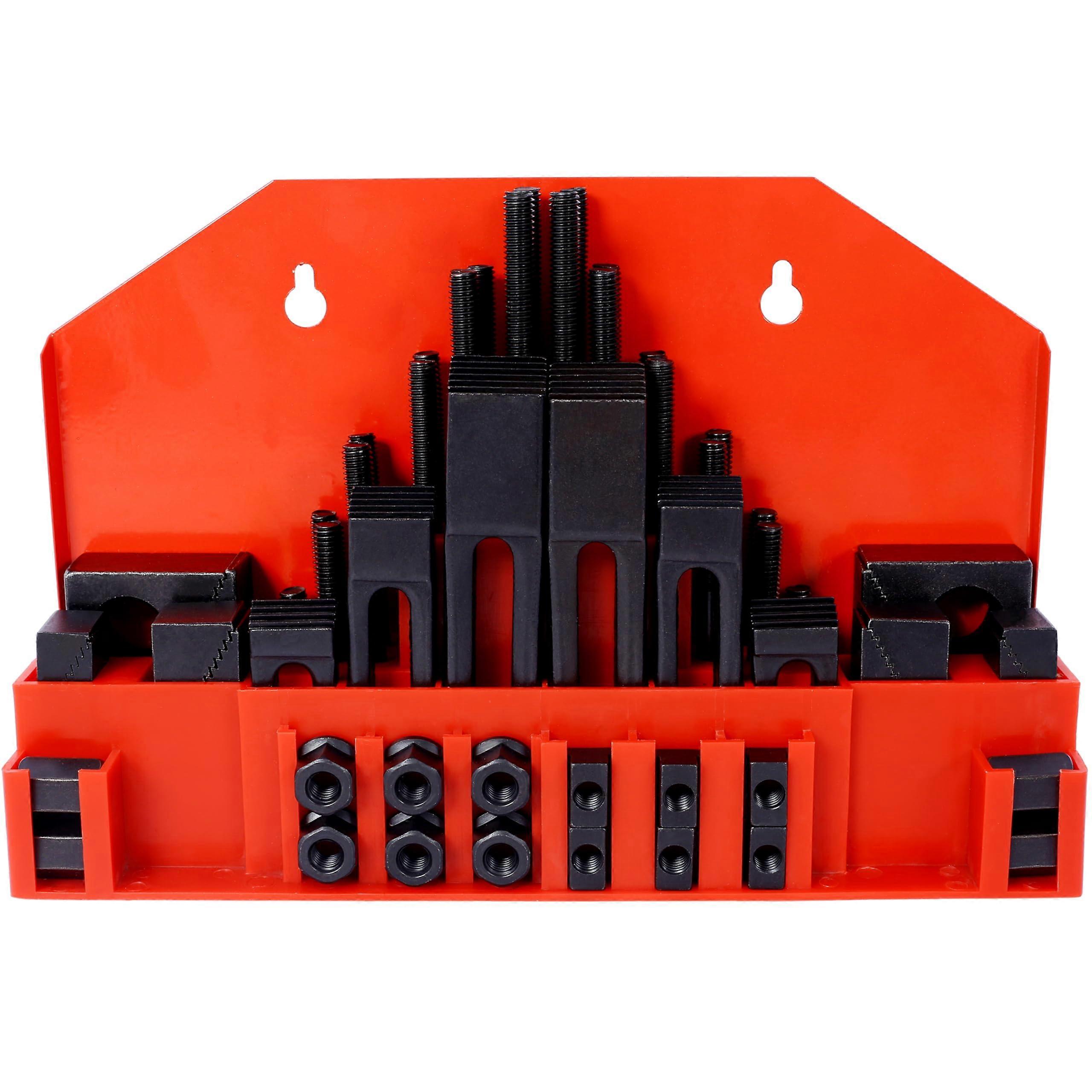 58Pc T-Slot Clamping Kit Mill Machinist Set With T-slot cleaner and Tightening Wrench (7/16 Table Slot 3/8-16 Stud Size) Red
