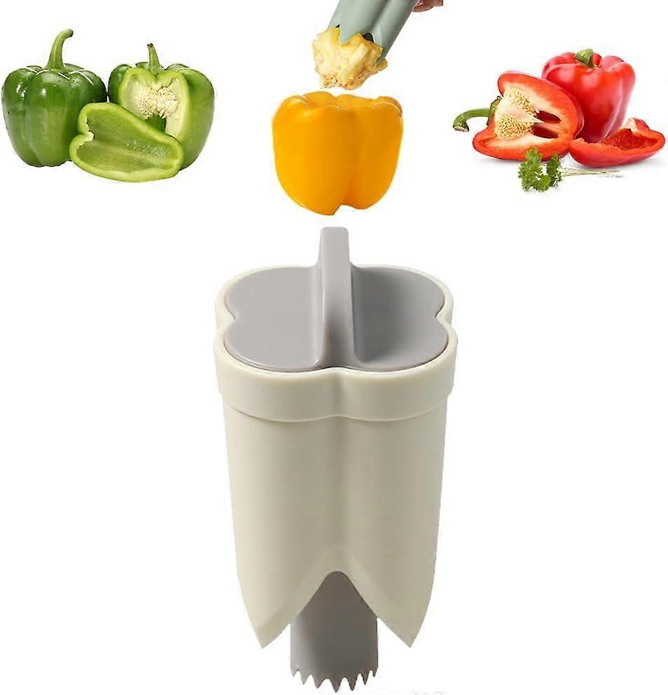 Pepper Corer Seed Remover, 2 in 1 Fruit Pepper Corer Remover, Vegetable Core Remover Creative Kitchen Pepper Corer  (Beige)